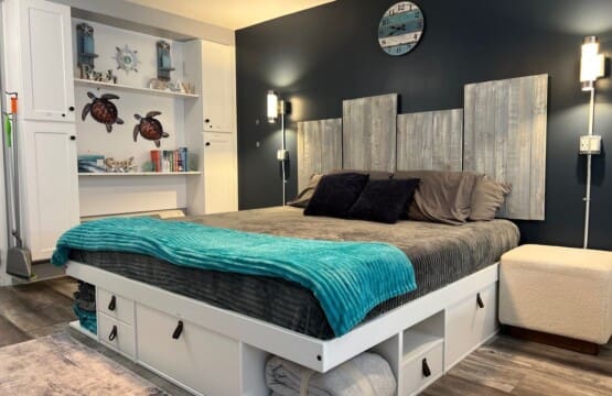 Bedroom with tons of storage to unpack