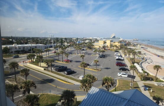 looking from our window north to the boardwalk. The yellow building is the LIFEGUARD Station.