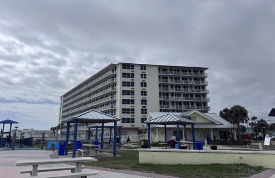 A view of our building from the Splashpark next door to us