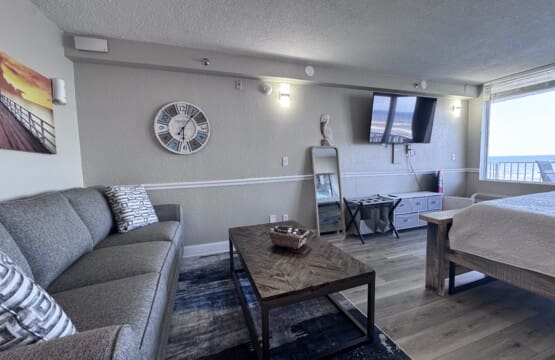 Showing the seating area as well as pull out queen sofa