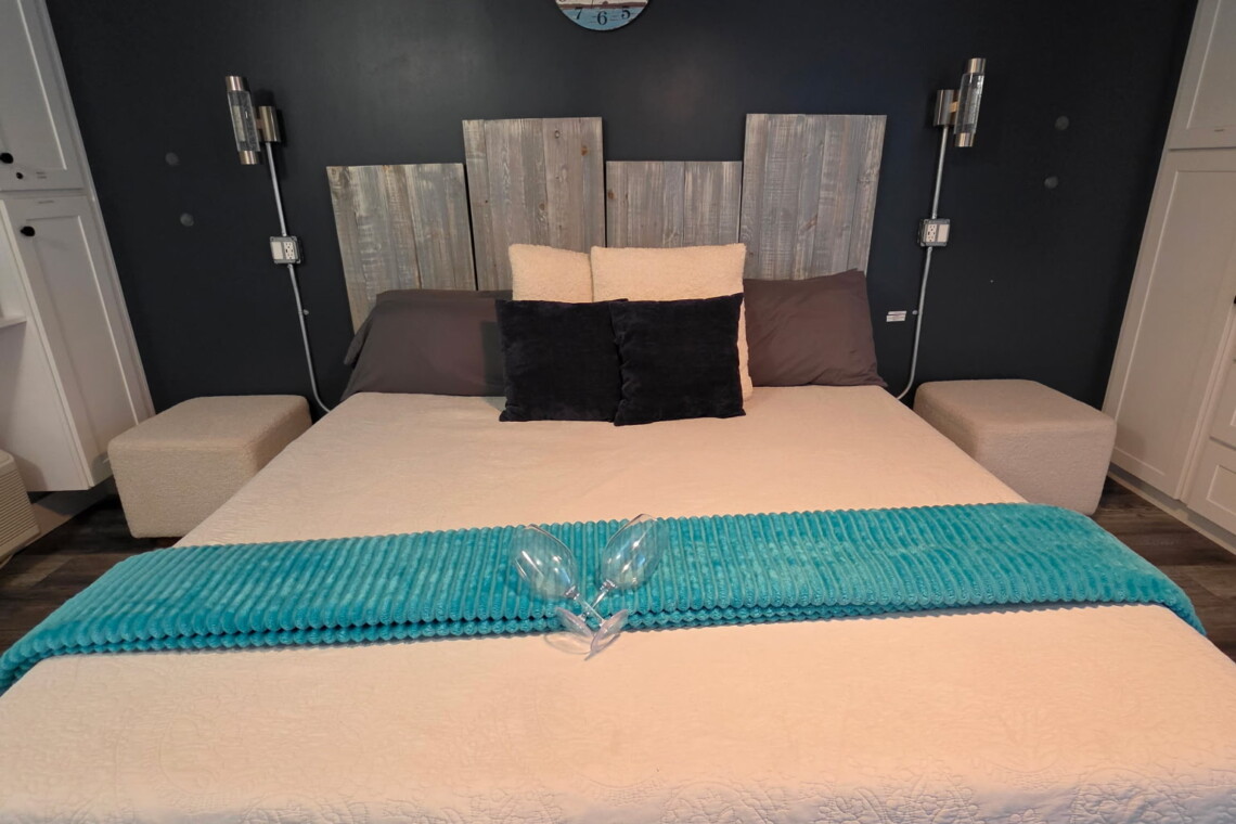 King bed with a full wardrobe for the date nights