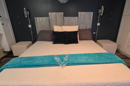 King bed with a full wardrobe for the date nights
