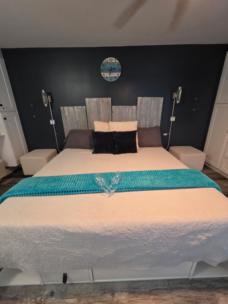 King bed with a full wardrobe for the date nights