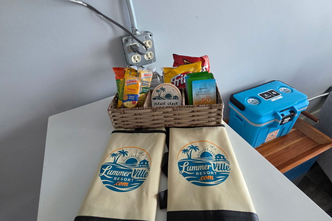we supply snacks, waters, bags, sunscreen, aloe and a cooler for you.