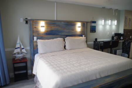 King bed with sunrise views